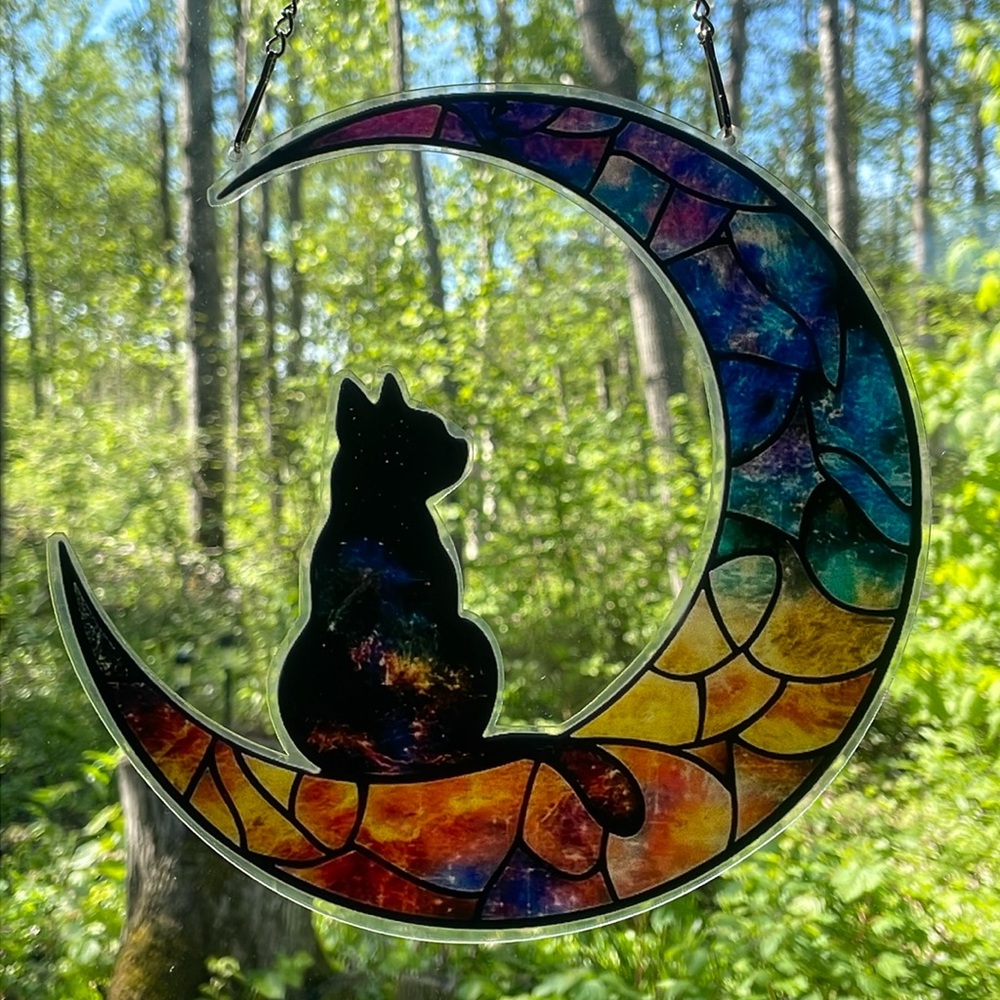 Suncatcher Acrylic Black Cat & Moon Home Decoration New